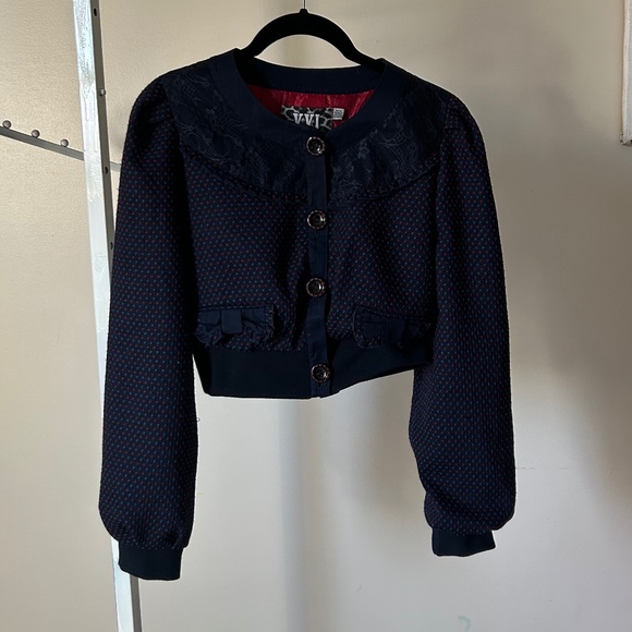 Navy crop jacket with bows - Picture 2 of 7
